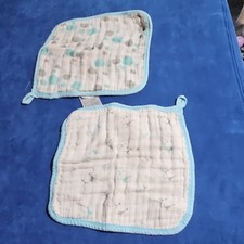 aden  anais Baby Washcloths White Blue Gray Set of 2 Unisex