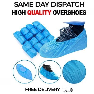 APEX BUSINESS SUPPLIES 2000 Disposable Shoe Cover Blue Anti Slip Plastic Cleaning Overshoes Boot Safety