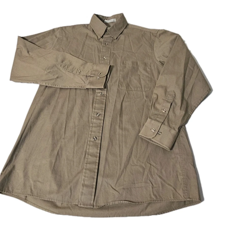 Vintage EAGLE SHIRTMAKER Tan DRESS BUTTON L SHIRT 15 32/33 MADE IN USA Khaki EUC - Image 2 of 4