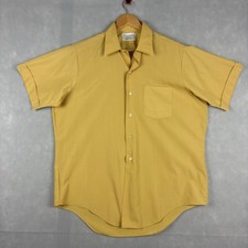Vintage 60s Button Up Shirt Mens Large 16 Yellow Sanforized Short Sleeve Taiwan