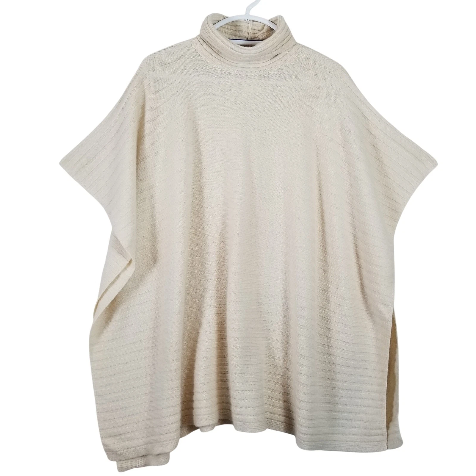 Club Monaco Cashmere Poncho Sweater Cream Ribbed Turtleneck Womens ML