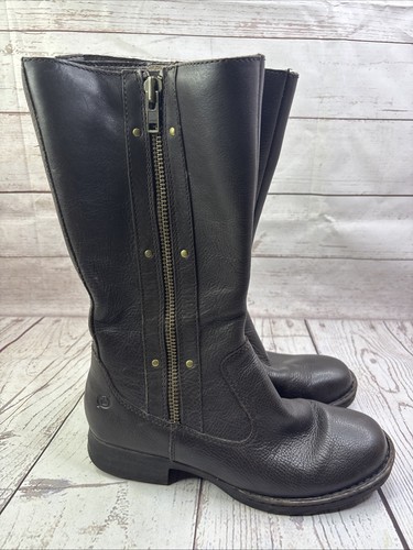 Born Studded Leather Riding Boots Womens Size US 8.5 M Dark Brown Double Zip - Picture 5 of 17