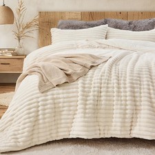 Sasttie Fluffy Comforter Set Queen 3 Pieces - Super Soft Fuzzy Cream White ...