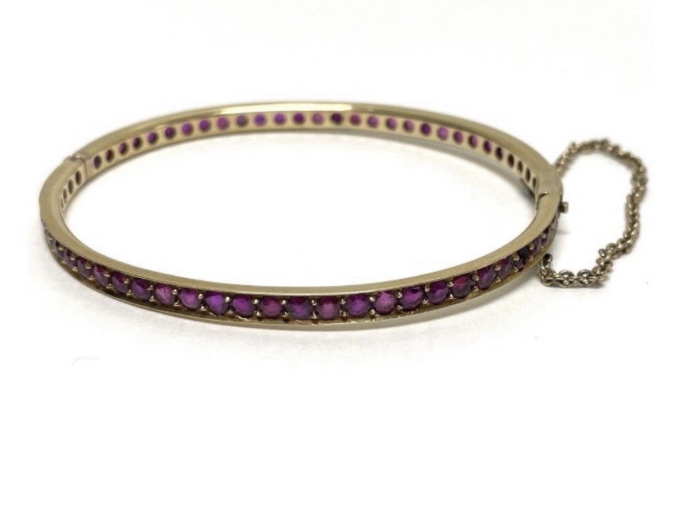 14K Gold Ruby Bangle Hinged Bracelet 19.84g Size … - image 7
