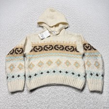 Zara Sweater Youth 11-12 Hooded Beige Knit Pattern Pullover Wool Blend New Tags