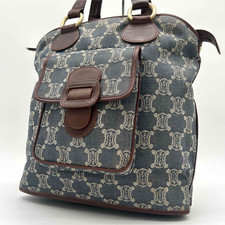 Celine Macadam Denim Tote Bag A4 Canvas Leather Blue From Japan