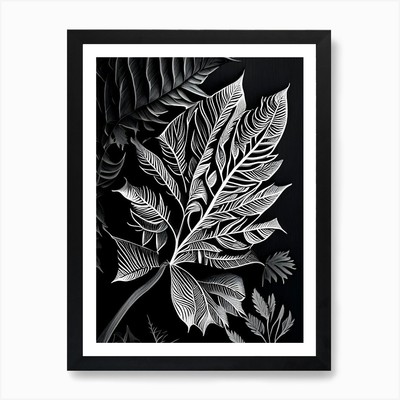 Curryblatt Linolschnitt Kunstdruck gerahmt Wandbild Poster Leinwanddruck Bild