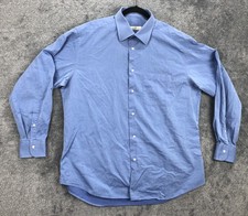 Ermenegildo Zegna Shirt Mens 17.5 Blue Twill Long Sleeve Classic Fit Cotton