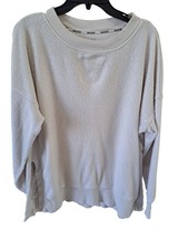 Aerie Chilled Out Large Beige Sherpa Sweatshirt Ribbed Side Panels Women's Cozy