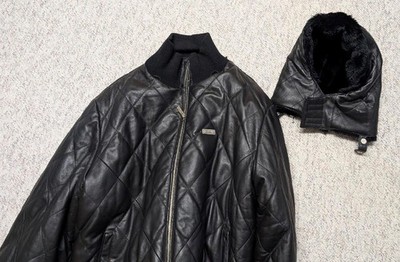 vintage Y2K jacket ECKO UNLTD leather bomber 2XL black SHERPA