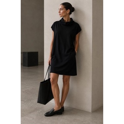 Warehouse Black Cowl Neck Dress Scandinavian Minimalist Quiet Luxury Look US 4