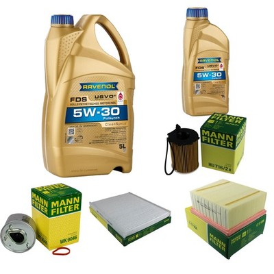 Inspektionspaket 6L RAVENOL 5W-30 für Ford Fiesta VI Transit Courier Kasten