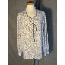J.Crew XL Leopard Print Tie Neck Blouse Women's Long Sleeve Button Front Top