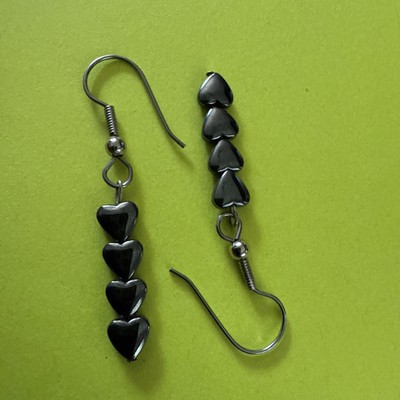 Hematite 4 Heart Dangle Drop Earrings Phenomenal Nice. Valintine s Day Love