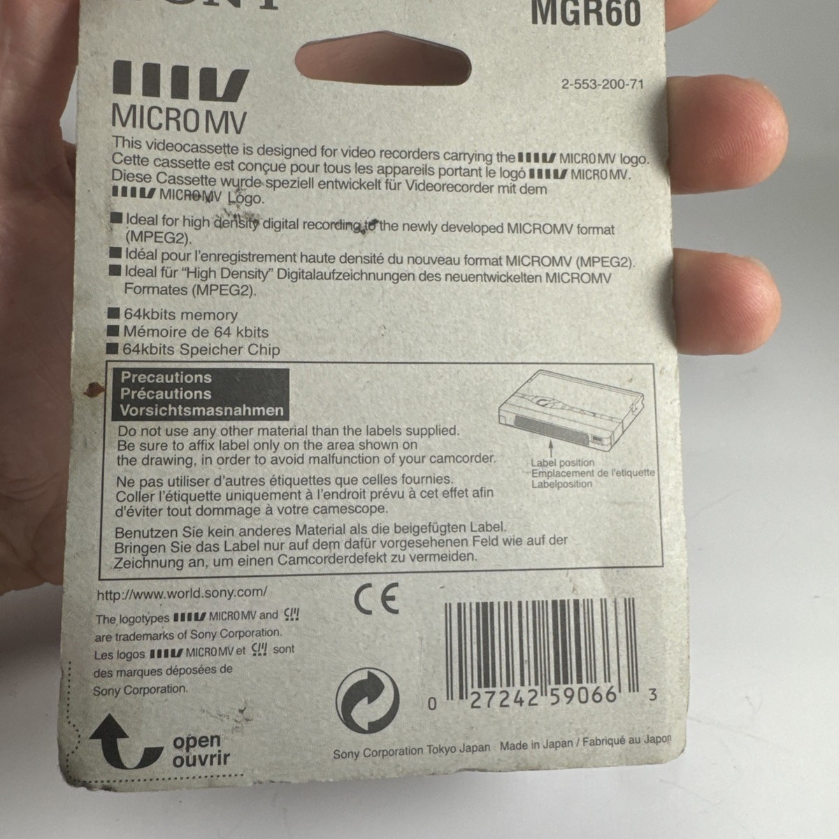 Sony MGR60 60 Minute Micro MV Digital Tape Unsealed for sale