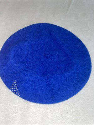 Vintage Royal Blue 100% Wool French Beret Hat Made In England Blau (1b)