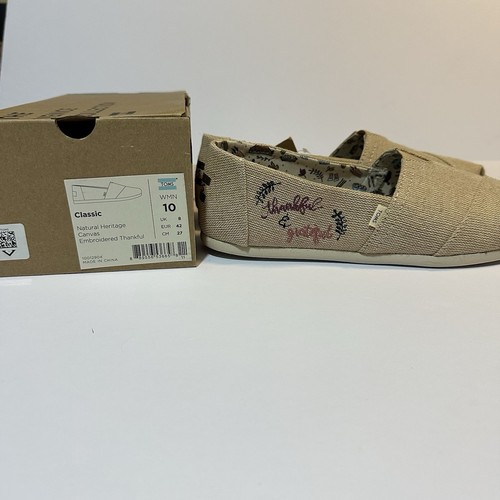 TOMS Classic Venice Collection Natural Canvas Embroidered Thankful Sz 10 NIB