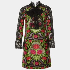 Gucci Black Floral Brocade Lace Mini Dress S