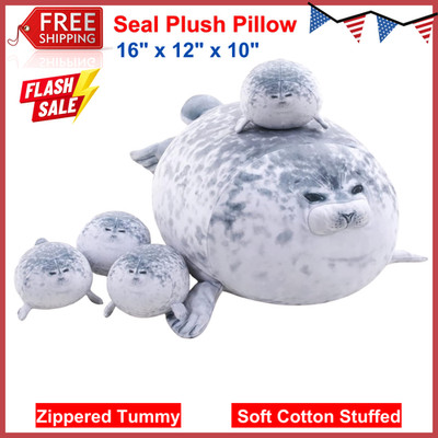 Chubby Blob Seal Pillow Cute Seal Plush with 4 Baby Plushies in Her Tummy, Soft