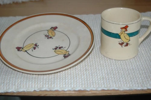 Roseville Creamware Duck w/Red Hat Plate & Cup