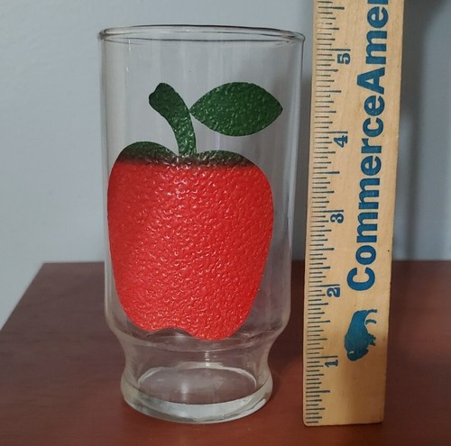 Vtg 50’s Apple Glass MCM Textured Fruit Tumbler Glass Embossed Decal - Picture 7 of 9