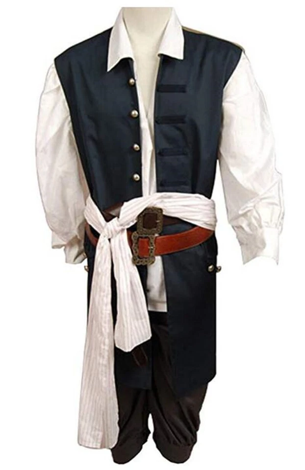Piratas del Caribe Jack Sparrow Traje Completo Disfraz Juegos con disfraces Conjunto Abrigo Lo último Foto 3 de 4