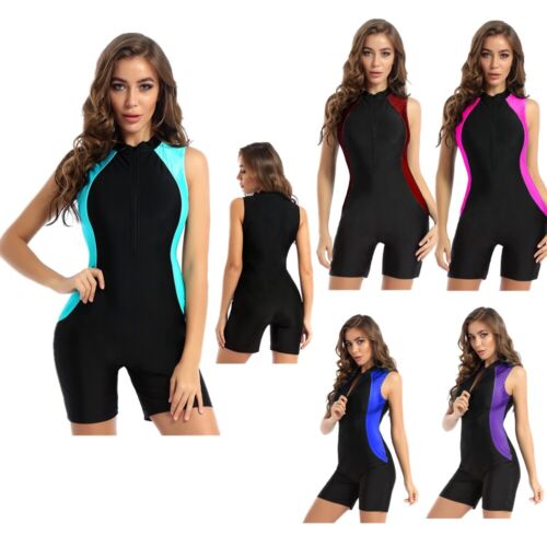 Damen Body Badeanzug Ärmellos Bodysuit mit Bein Overall Bademode Schwimmanzug - Bild 1 von 110