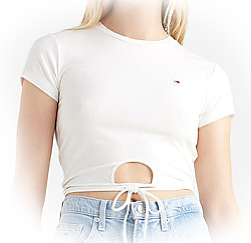 Tommy Jeans Top T Shirt Damen Weiß Crop Strap Rib Front DW12603 White Gr. S - Bild 3 von 8