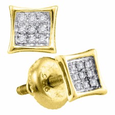 Yellow-tone Sterling Silver Unisex Round Diamond Kite Cluster Stud Earrings