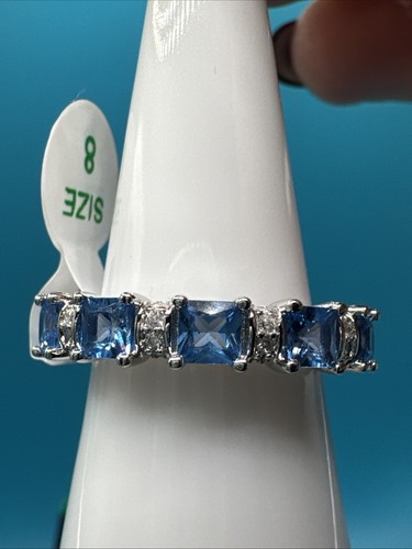 Bomb Party OG Size8 “Luck Be a Lady" RBP8242 Aqua Blue Spinel On Rhodium