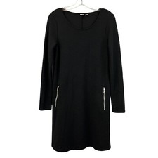 Gap Womens Long Sleeve Scoop Neck Back Shift Dress Zipper Pockets Knee Length S