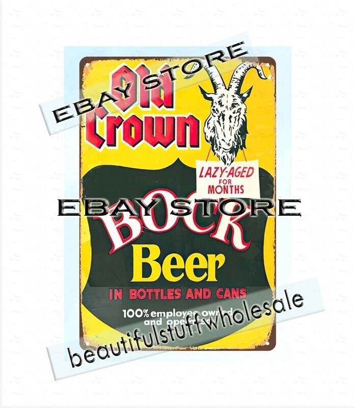 Old Crown Bock Beer metal tin sign vintage wall art decor collectible