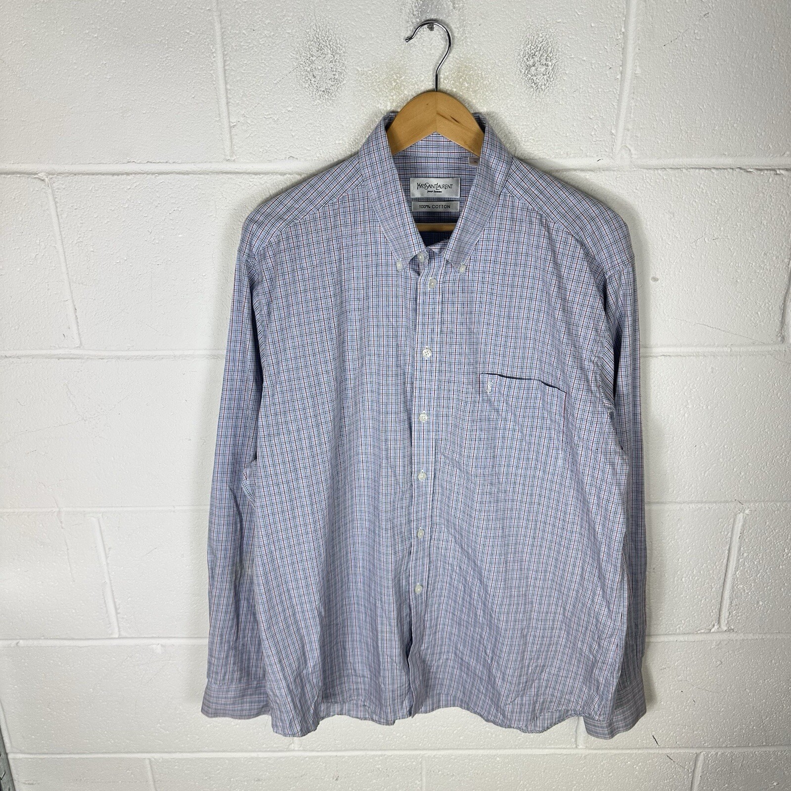 Camicia vintage Yves Saint Laurent uomo extra large blu rosso a quadri YSL anni 90 Y2K*