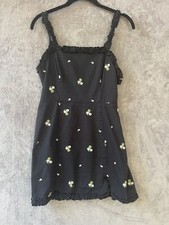 Urban Outfitters Mini Dress Women’s Medium Black Denim Ruffle Twee Coquette Cute