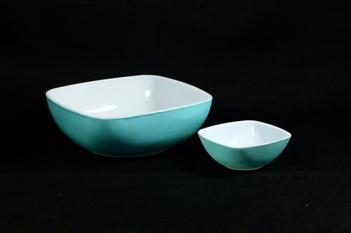 VINTAGE PYREX Turquoise 025/410 Square Chip And Dip Set, MCM