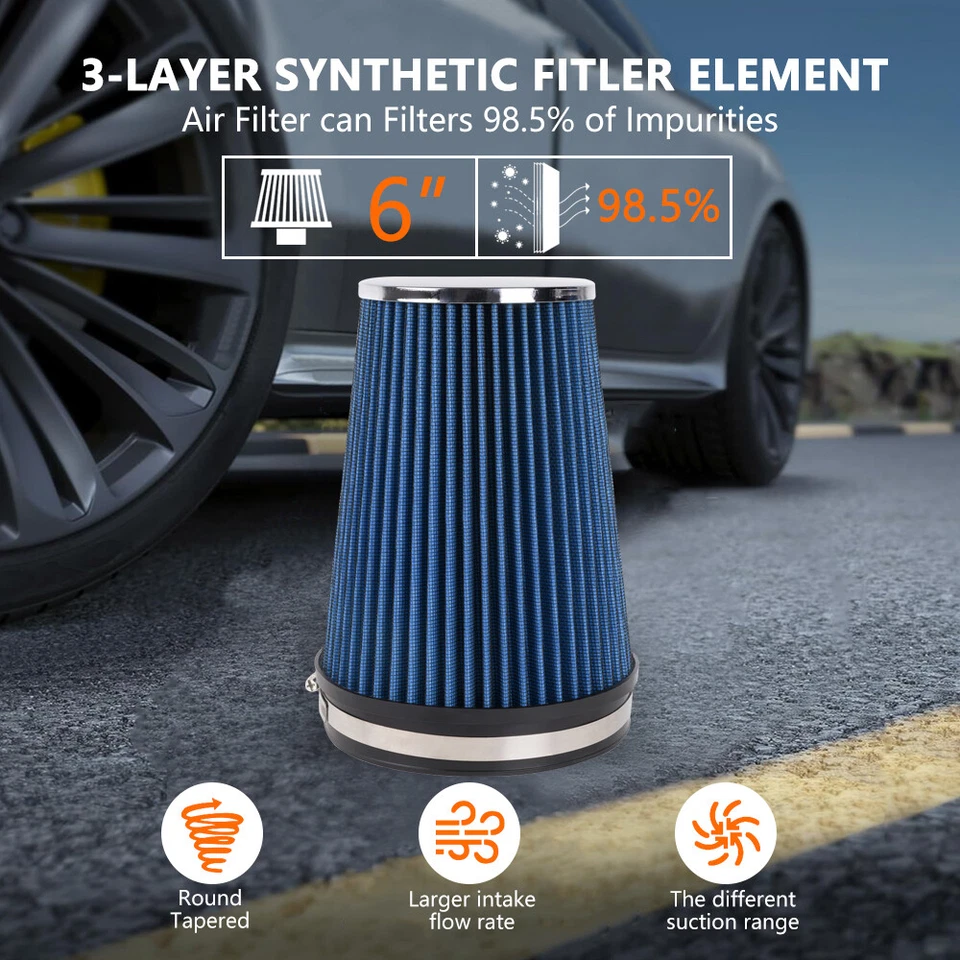6" inch 152mm High Flow Inlet Cold Air Intake Cone Replacement Dry Air Filter Foto 4 de 4