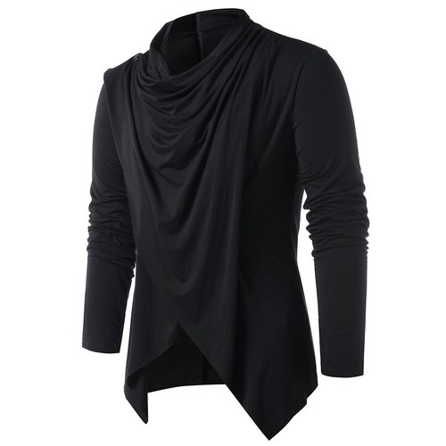 Men's Comfortable Long Sleeve Asymmetrical Overlap Tops for Casual Wear - Picture 12 of 36