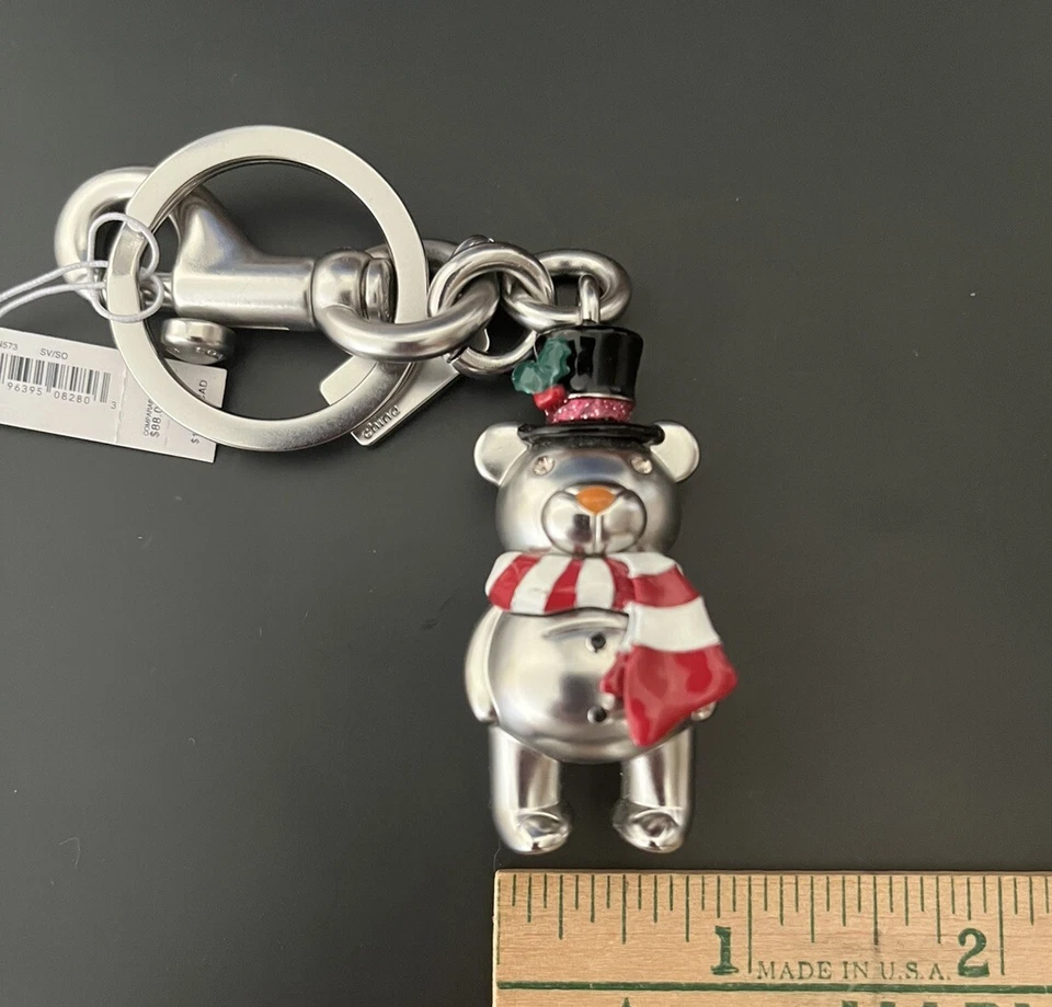 Coach Tono Plateado MUÑECO DE NIEVE OSO Sombrero Bufanda Llavero Llavero Bolso de Mano Dije CN572 Foto 4 de 4