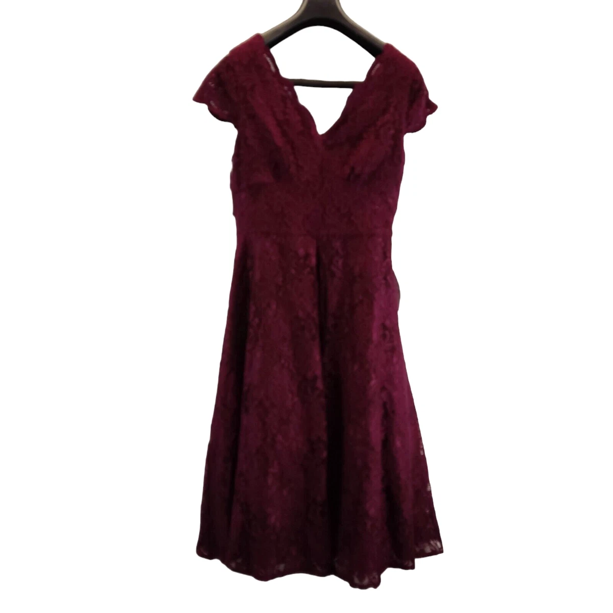jolie moi womens dress burgundy lace cap short sleeve v neck midi