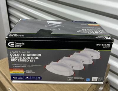Commercial Electric Slim Baffle 4 in. Color Selectable Recessed LED Kit 4-Pack