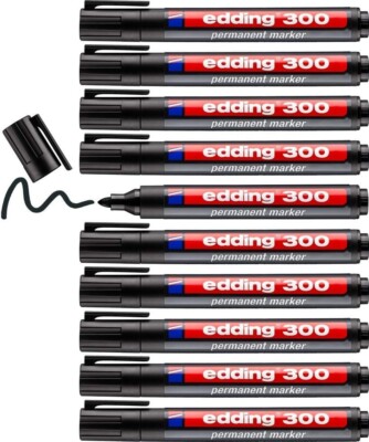 Edding 300 Permanent Marker Pen 1.5-3mm Bullet Tip Black Pack of 10