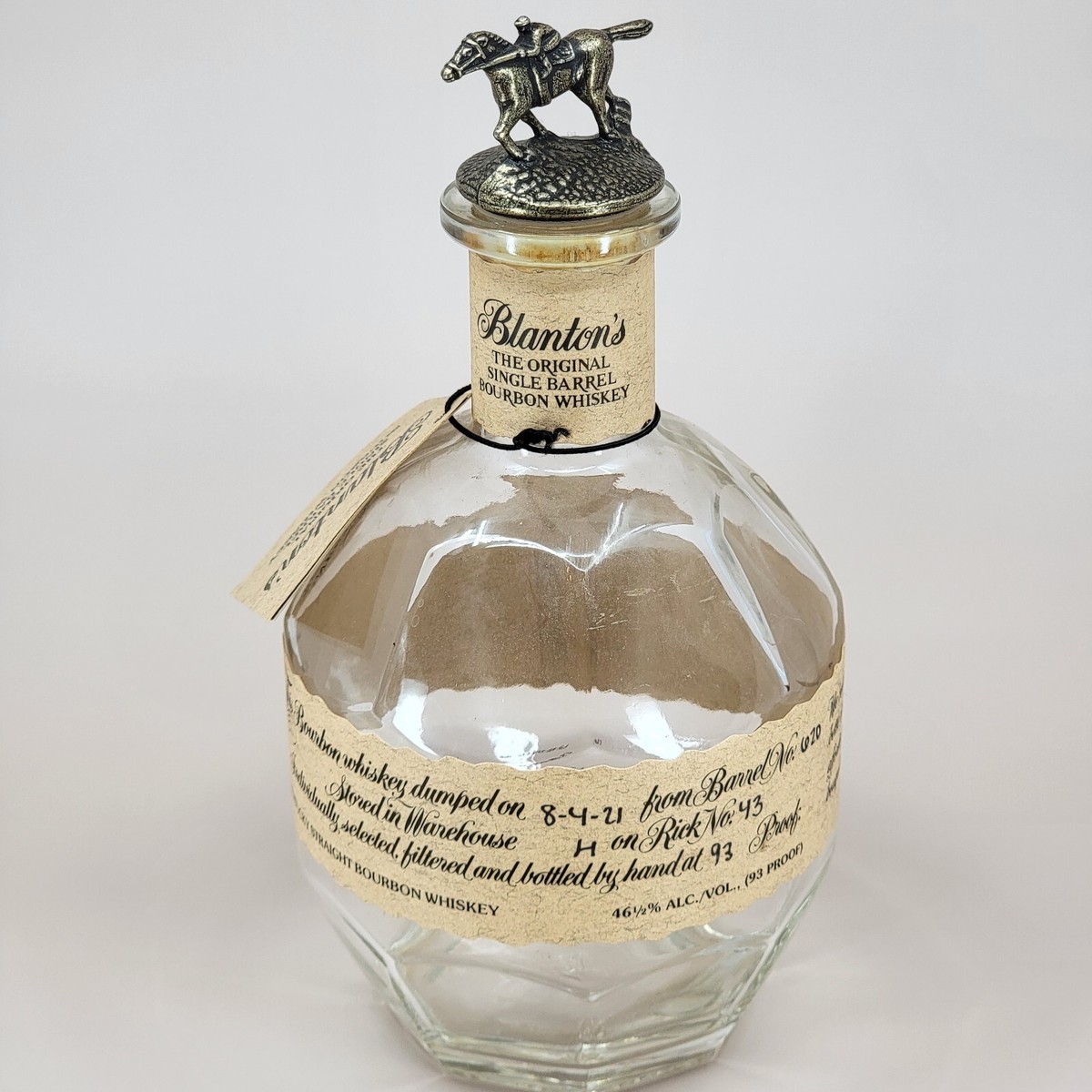 Blanton's Bourbon Whiskey Empty Bottle 750ml w Cork Stopper Letter