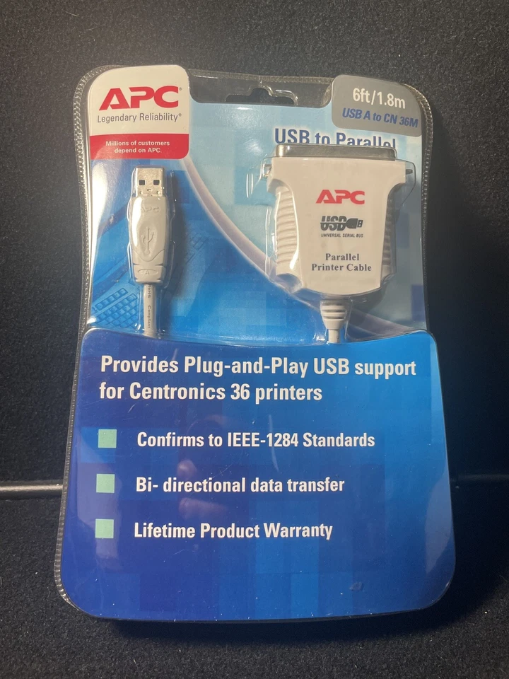 NEW!  APC USB to PARALLEL Printer Adaptor Cable 6'/1.8m  USB1284 - Image 2 of 3