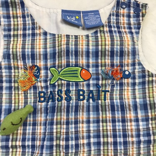 Kid Crew Multicolored Plaid Bass Bait Romper Boys Size 12 Months Embroidered - Picture 9 of 10
