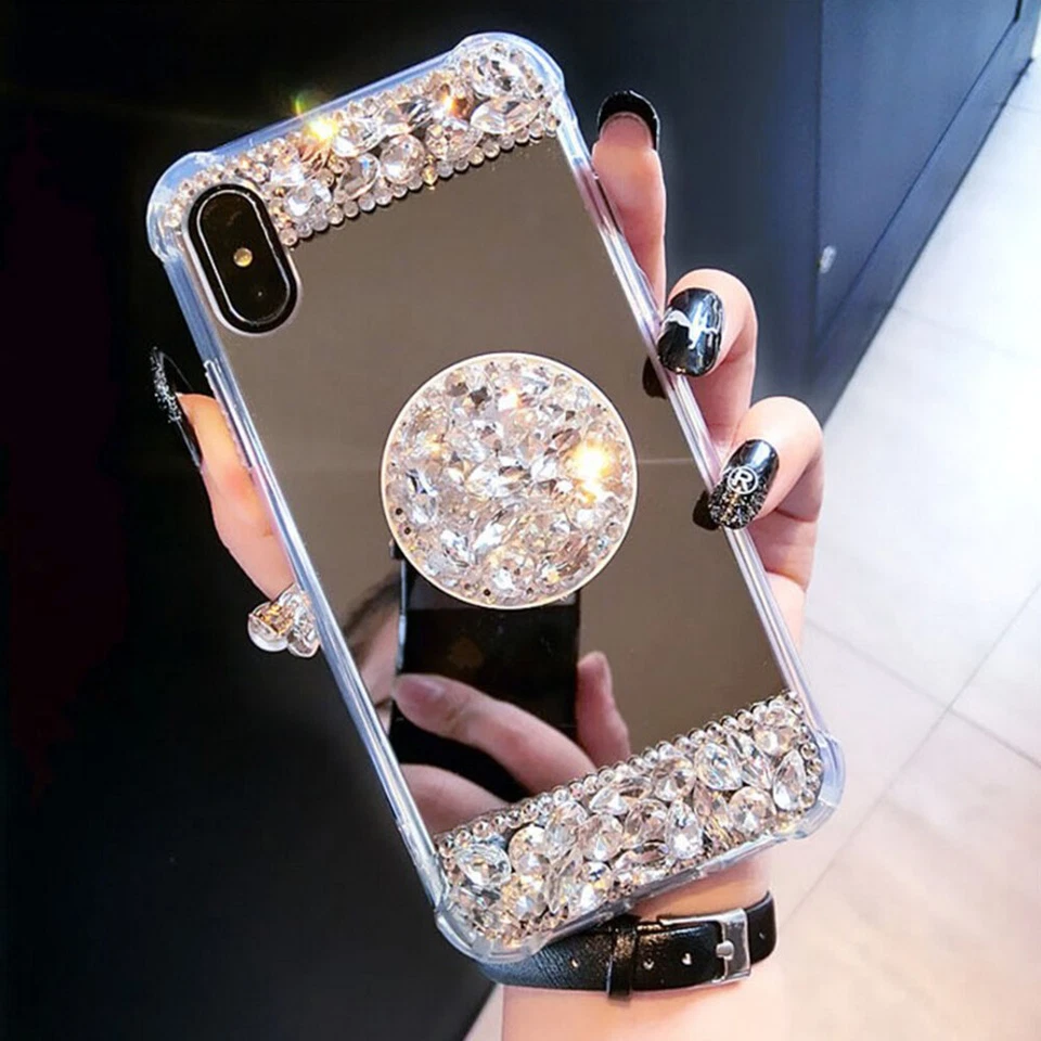 Funda con Soporte Espejo Diamante Brillante para Samsung Galaxy S21 S20 S10 S9 Note Foto 2 de 4
