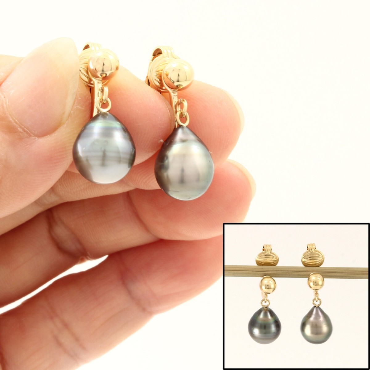 Classic Black Tahitian Pearl Clip On Dangle Earrings – 14k Yellow Gold  Fill