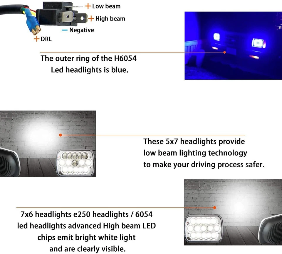 "Faro LED 2P 7x6" Hi-Lo DRL para camioneta Chevy C1500 C2500 C3500 Suburban 5X7""" Foto 3 de 4