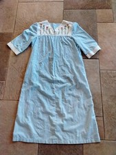 Vtg Carole Robe Women Medium Blue White Stripe Full Zip Embroidered House Patio