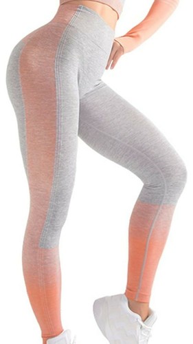 Women's Kinneret High Waist Yoga Leggings Workout Pants Grey & Orange Medium - Picture 2 of 2