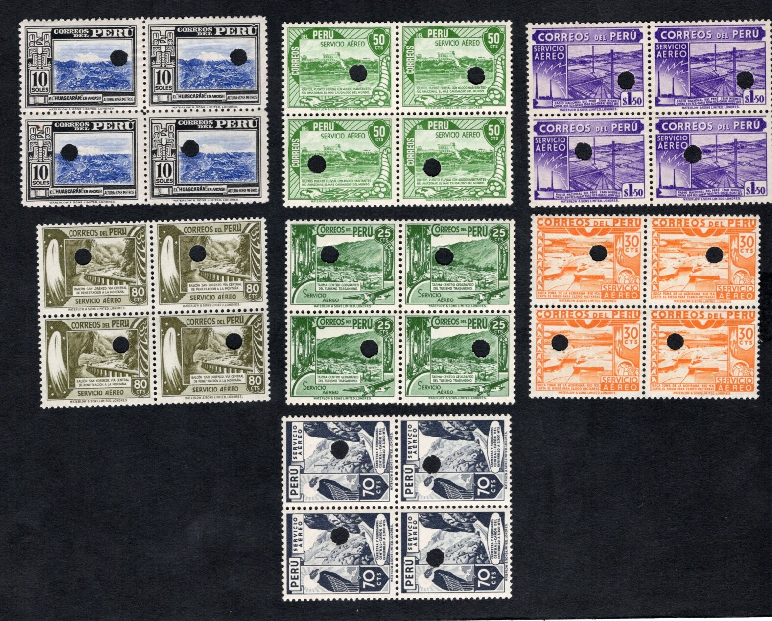 Peru 1938 7 blocks of stamps Mi# Air mail PROOF R MNH